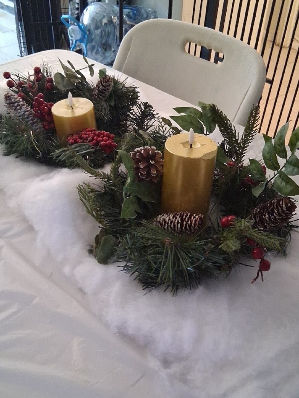Holiday Pine and Berry Centerpiece .candles Not Inculded